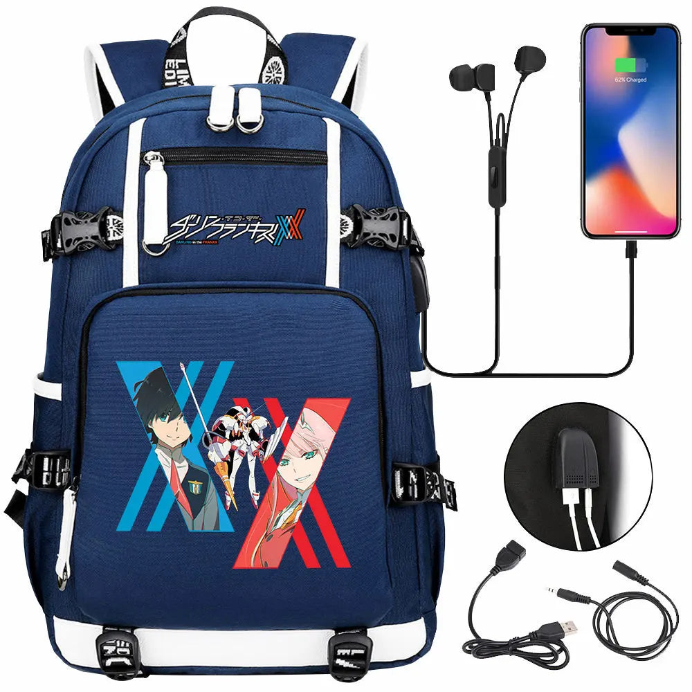 Anime DARLING In The FRANXX USB Boy Girl School Book Bags Large Capacity Teenagers Student Schoolbags Women Men Laptop Backpack