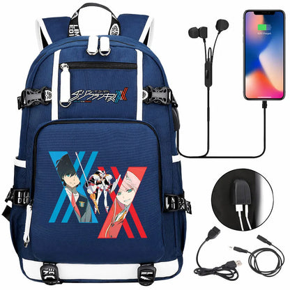 Anime DARLING In The FRANXX USB Boy Girl School Book Bags Large Capacity Teenagers Student Schoolbags Women Men Laptop Backpack