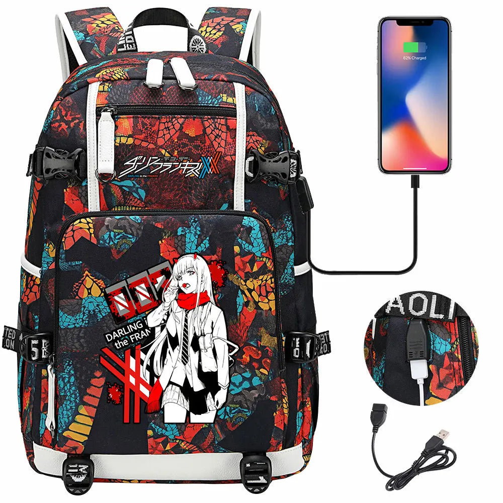 Anime DARLING In The FRANXX USB Boy Girl School Book Bags Large Capacity Teenagers Student Schoolbags Women Men Laptop Backpack