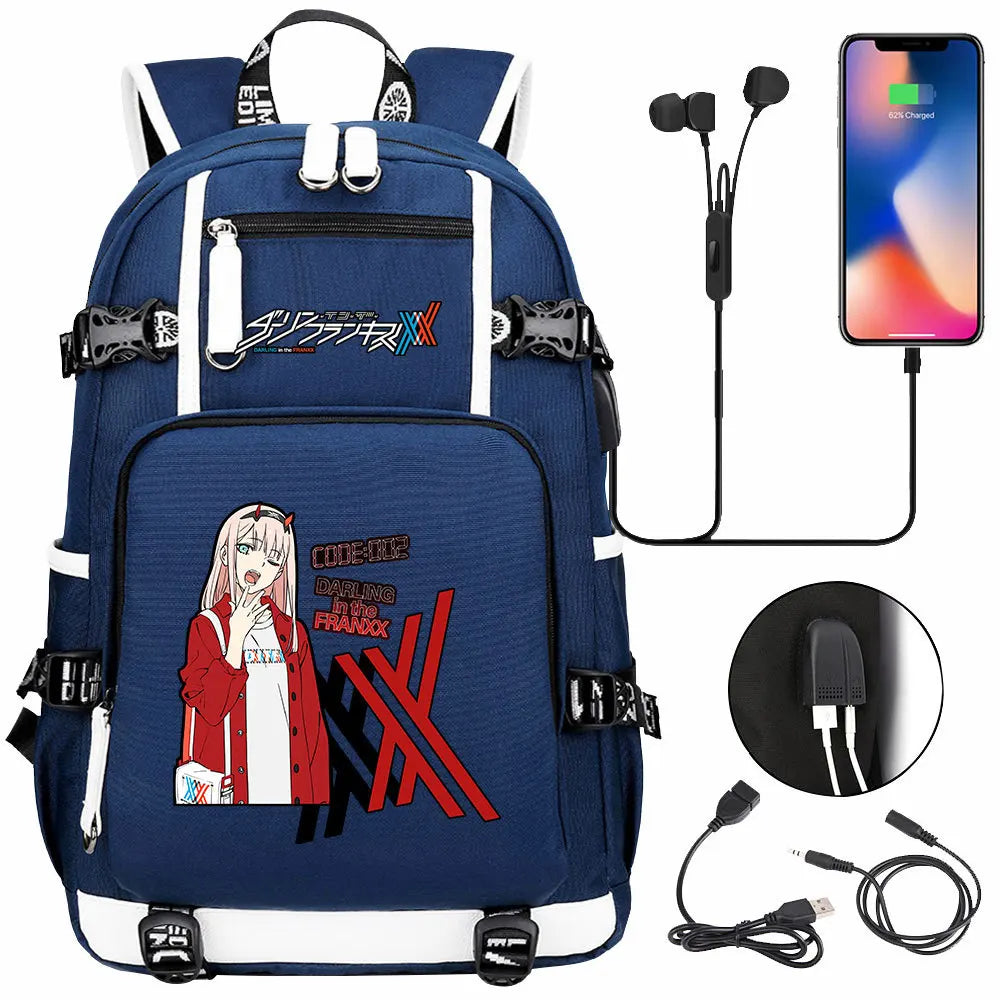 Anime DARLING In The FRANXX USB Boy Girl School Book Bags Large Capacity Teenagers Student Schoolbags Women Men Laptop Backpack