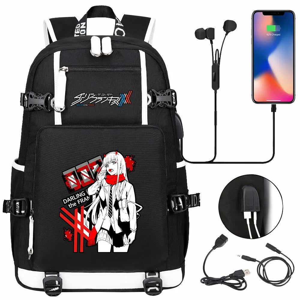 Anime DARLING In The FRANXX USB Boy Girl School Book Bags Large Capacity Teenagers Student Schoolbags Women Men Laptop Backpack
