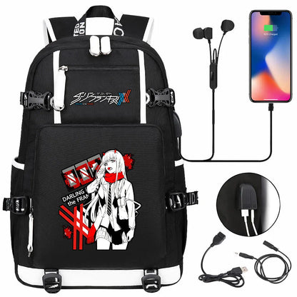 Anime DARLING In The FRANXX USB Boy Girl School Book Bags Large Capacity Teenagers Student Schoolbags Women Men Laptop Backpack