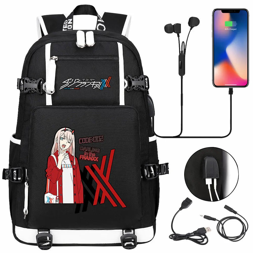 Anime DARLING In The FRANXX USB Boy Girl School Book Bags Large Capacity Teenagers Student Schoolbags Women Men Laptop Backpack