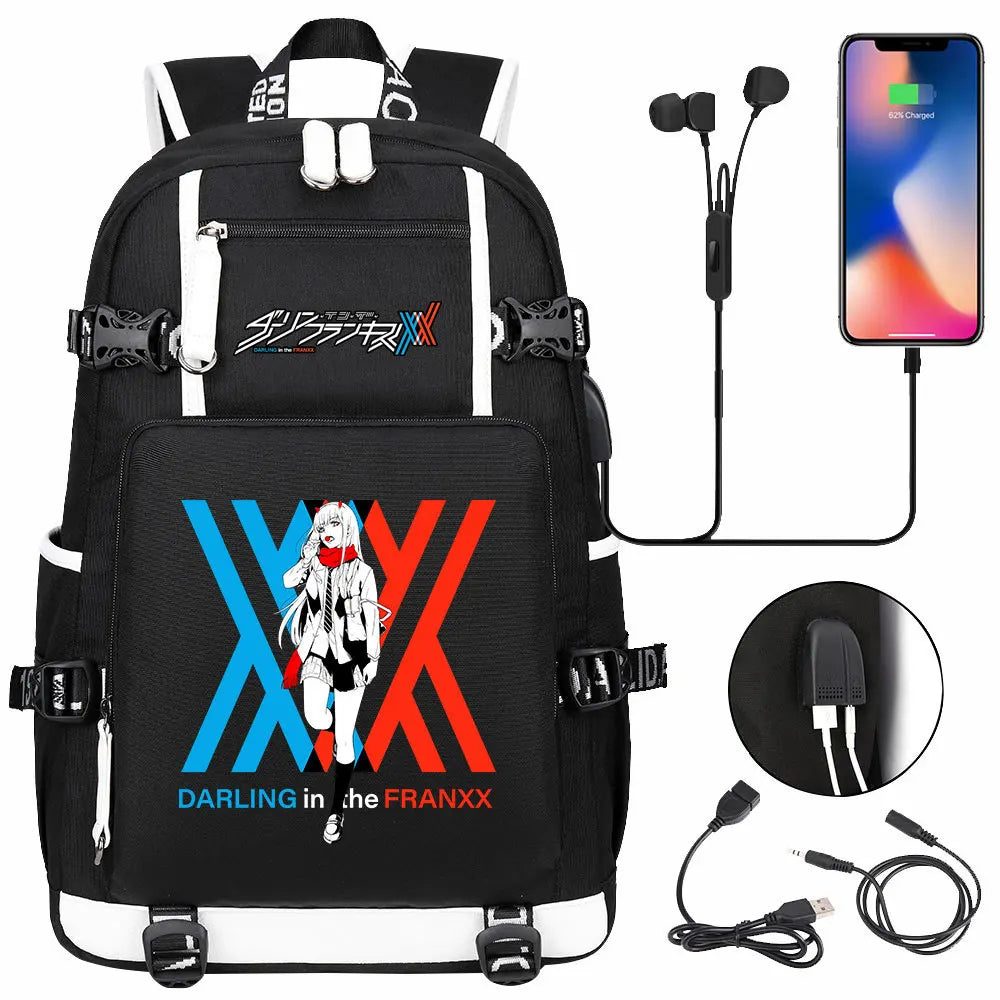Anime DARLING In The FRANXX USB Boy Girl School Book Bags Large Capacity Teenagers Student Schoolbags Women Men Laptop Backpack