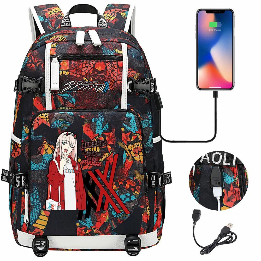 Anime DARLING In The FRANXX USB Boy Girl School Book Bags Large Capacity Teenagers Student Schoolbags Women Men Laptop Backpack