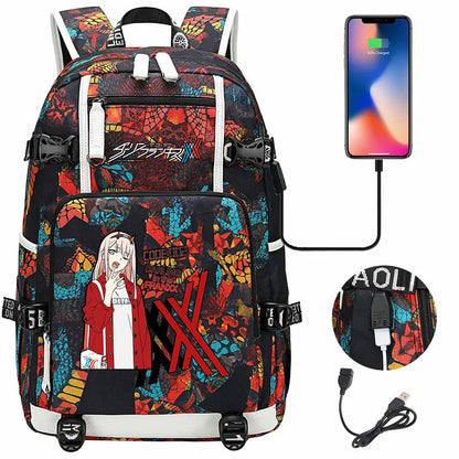 Anime DARLING In The FRANXX USB Boy Girl School Book Bags Large Capacity Teenagers Student Schoolbags Women Men Laptop Backpack