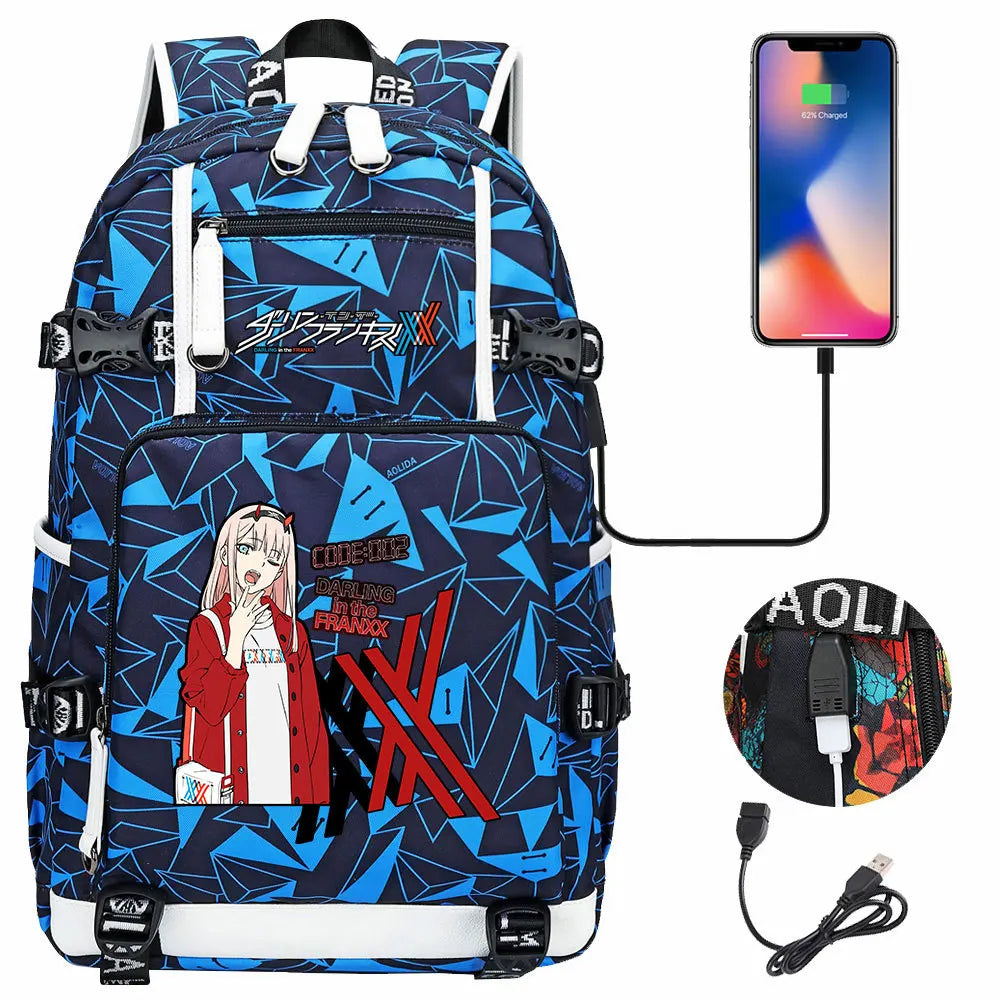 Anime DARLING In The FRANXX USB Boy Girl School Book Bags Large Capacity Teenagers Student Schoolbags Women Men Laptop Backpack