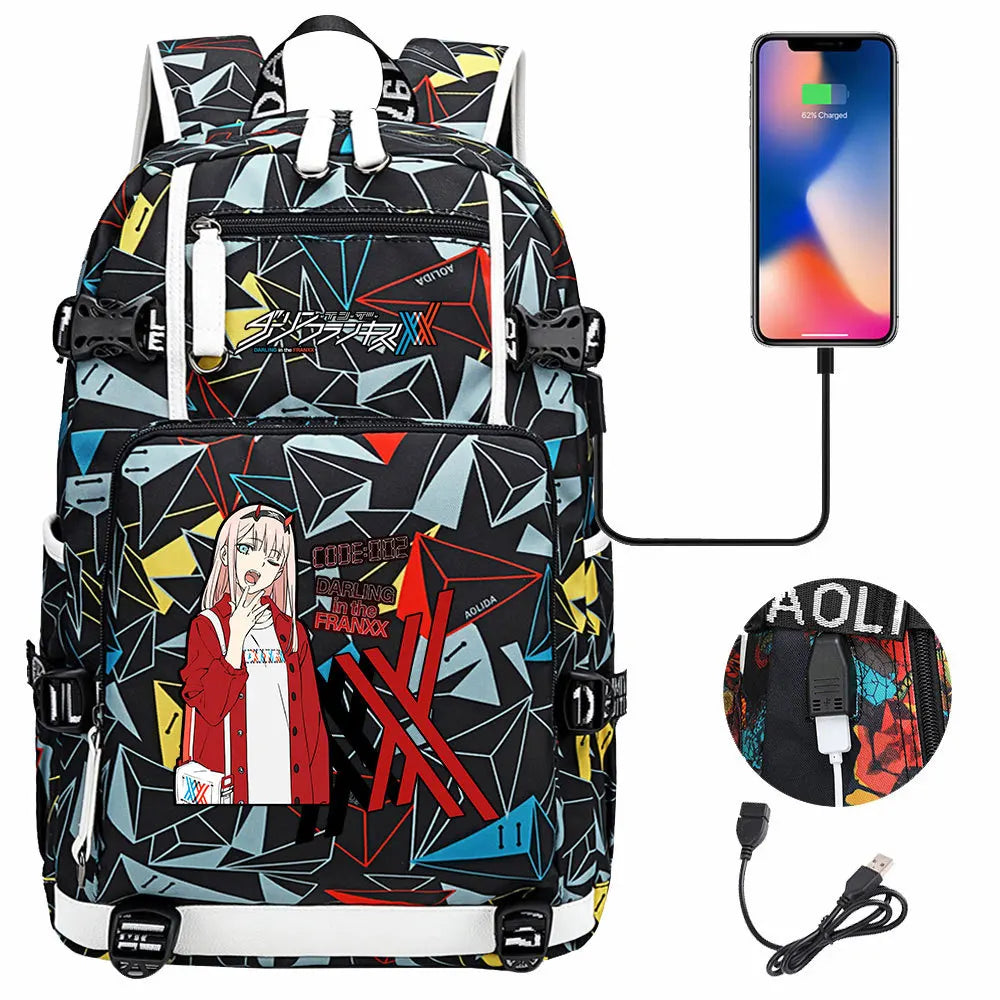 Anime DARLING In The FRANXX USB Boy Girl School Book Bags Large Capacity Teenagers Student Schoolbags Women Men Laptop Backpack