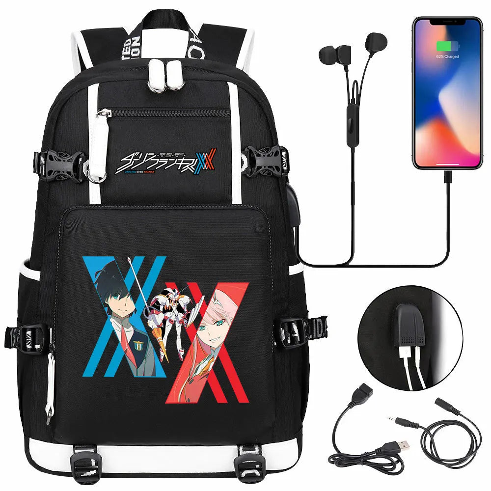 Anime DARLING In The FRANXX USB Boy Girl School Book Bags Large Capacity Teenagers Student Schoolbags Women Men Laptop Backpack