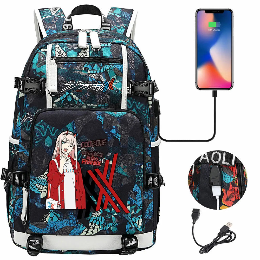 Anime DARLING In The FRANXX USB Boy Girl School Book Bags Large Capacity Teenagers Student Schoolbags Women Men Laptop Backpack