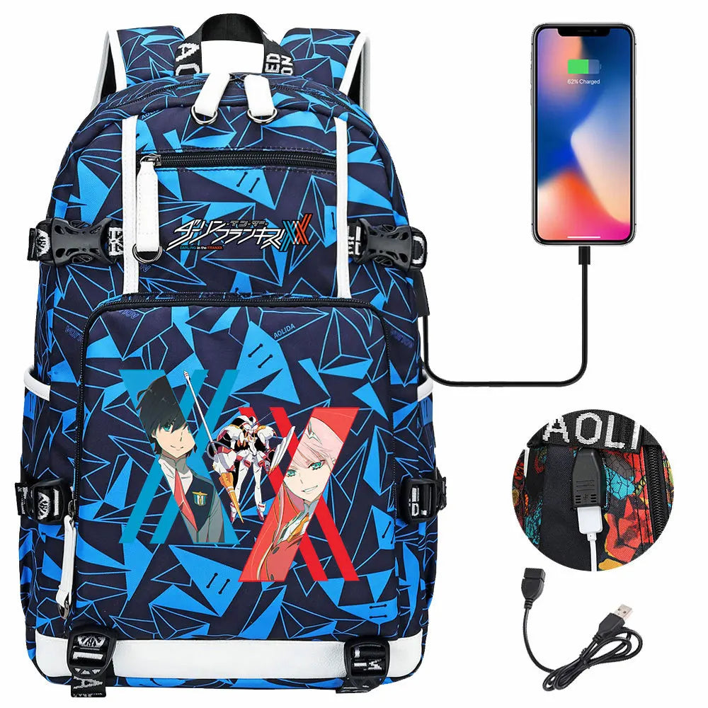 Anime DARLING In The FRANXX USB Boy Girl School Book Bags Large Capacity Teenagers Student Schoolbags Women Men Laptop Backpack