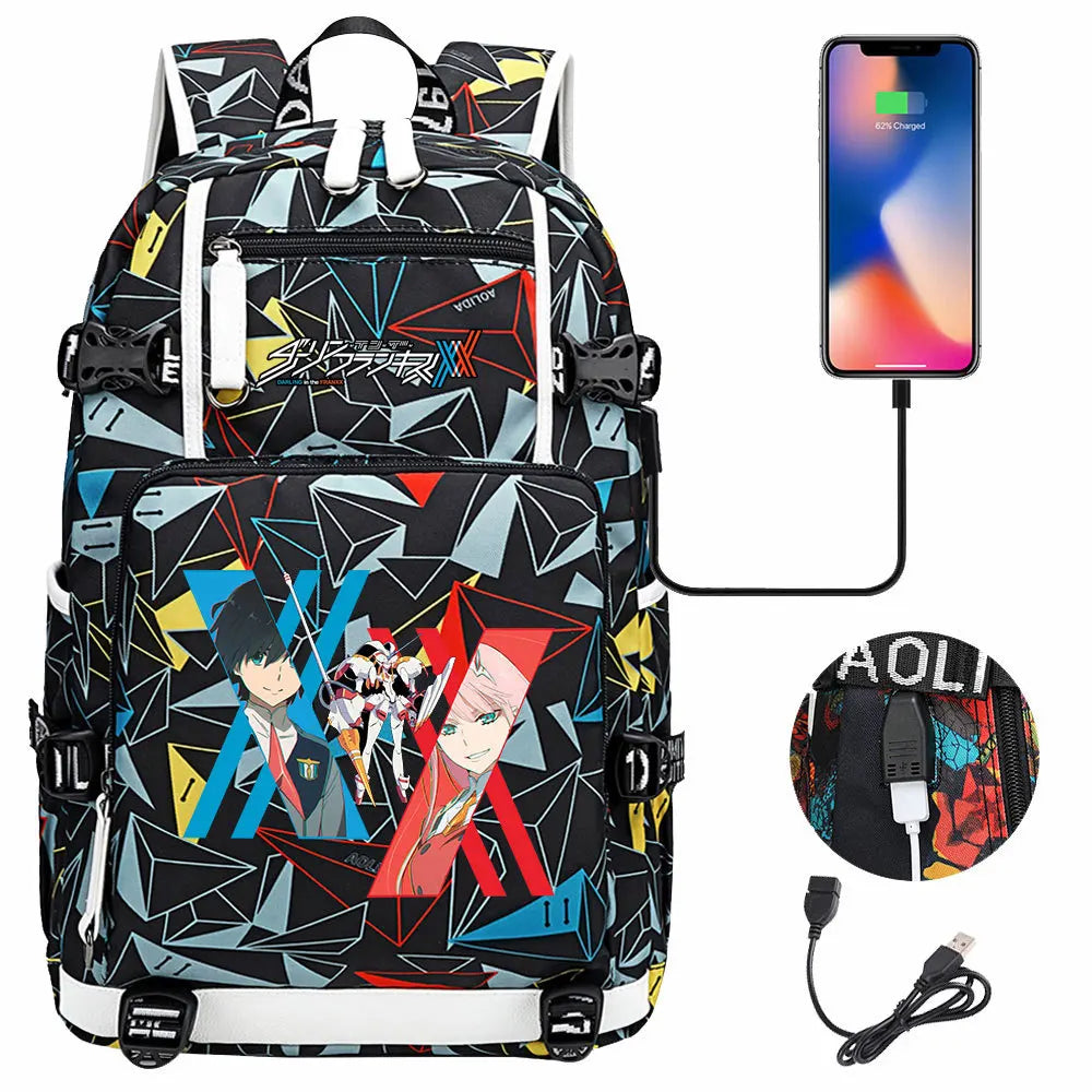 Anime DARLING In The FRANXX USB Boy Girl School Book Bags Large Capacity Teenagers Student Schoolbags Women Men Laptop Backpack