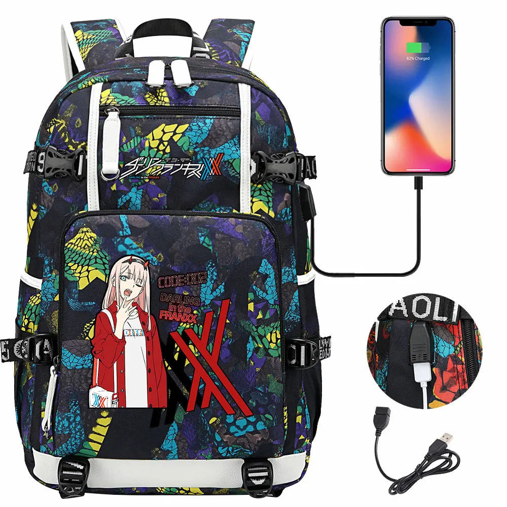 Anime DARLING In The FRANXX USB Boy Girl School Book Bags Large Capacity Teenagers Student Schoolbags Women Men Laptop Backpack