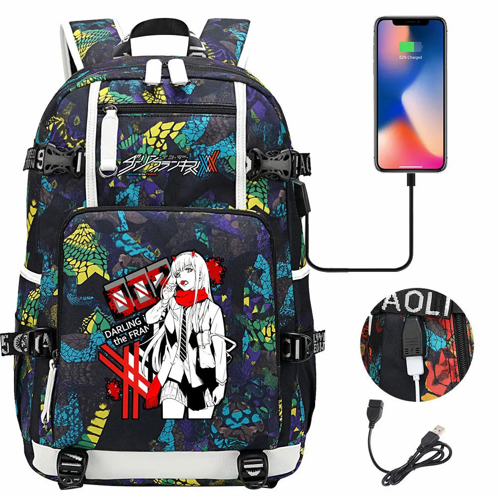 Anime DARLING In The FRANXX USB Boy Girl School Book Bags Large Capacity Teenagers Student Schoolbags Women Men Laptop Backpack