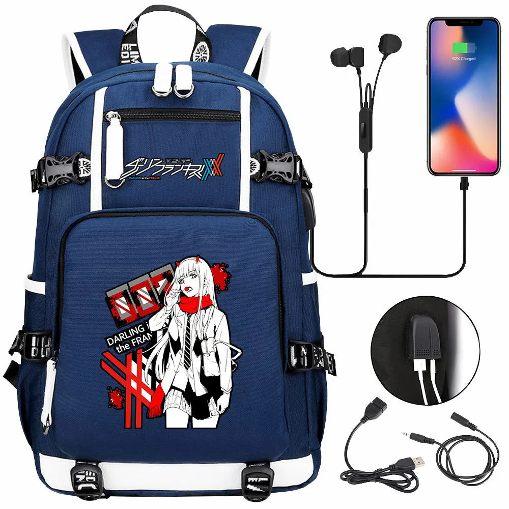 Anime DARLING In The FRANXX USB Boy Girl School Book Bags Large Capacity Teenagers Student Schoolbags Women Men Laptop Backpack