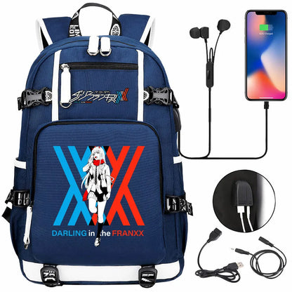 Anime DARLING In The FRANXX USB Boy Girl School Book Bags Large Capacity Teenagers Student Schoolbags Women Men Laptop Backpack