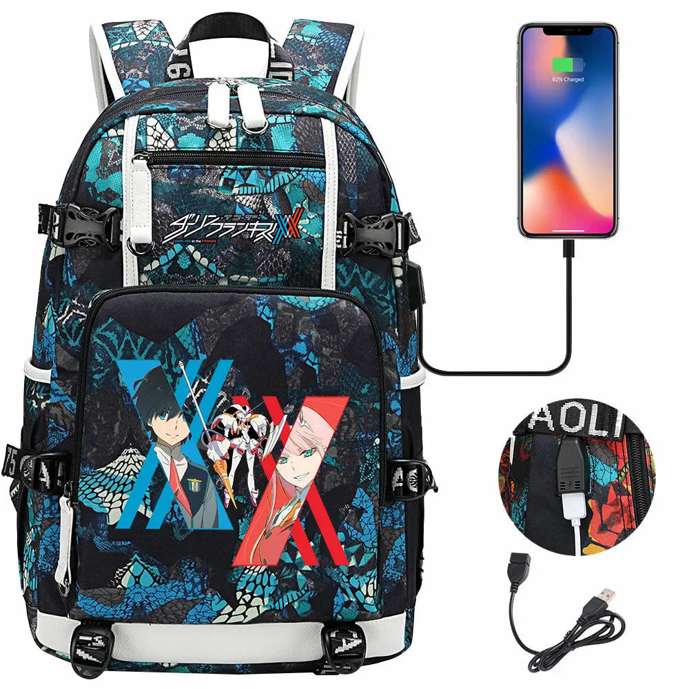 Anime DARLING In The FRANXX USB Boy Girl School Book Bags Large Capacity Teenagers Student Schoolbags Women Men Laptop Backpack