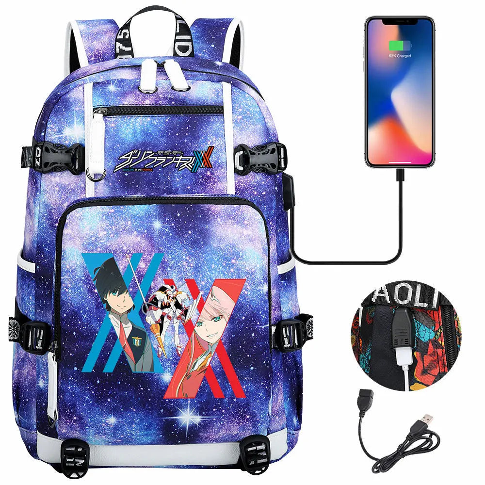 Anime DARLING In The FRANXX USB Boy Girl School Book Bags Large Capacity Teenagers Student Schoolbags Women Men Laptop Backpack