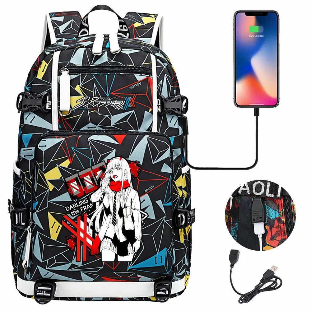 Anime DARLING In The FRANXX USB Boy Girl School Book Bags Large Capacity Teenagers Student Schoolbags Women Men Laptop Backpack