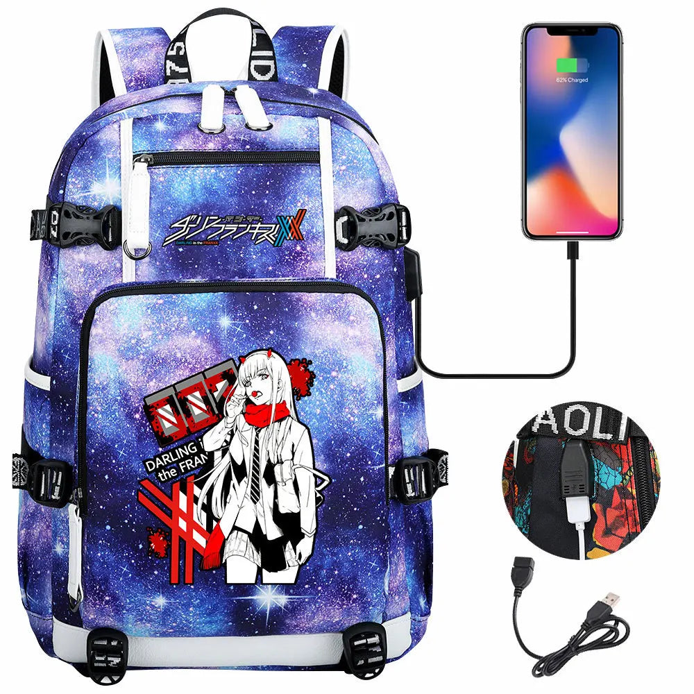 Anime DARLING In The FRANXX USB Boy Girl School Book Bags Large Capacity Teenagers Student Schoolbags Women Men Laptop Backpack