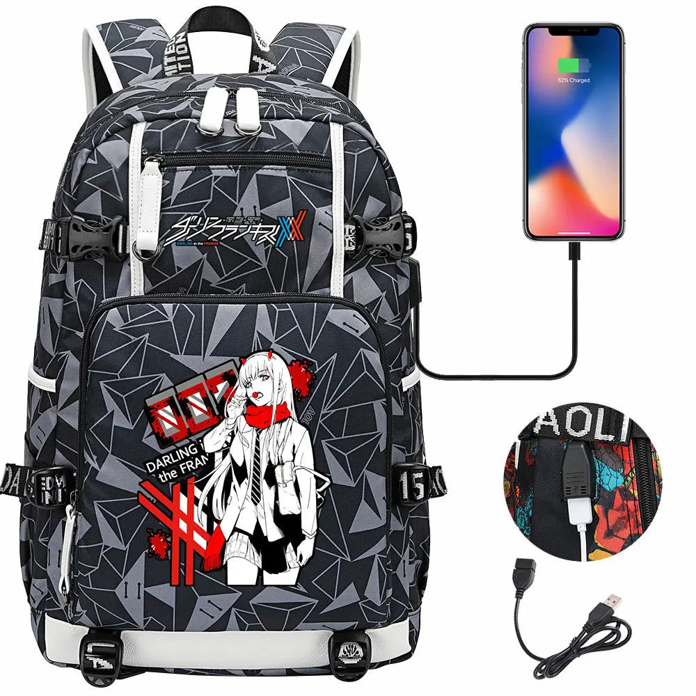 Anime DARLING In The FRANXX USB Boy Girl School Book Bags Large Capacity Teenagers Student Schoolbags Women Men Laptop Backpack