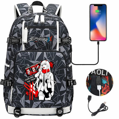 Anime DARLING In The FRANXX USB Boy Girl School Book Bags Large Capacity Teenagers Student Schoolbags Women Men Laptop Backpack