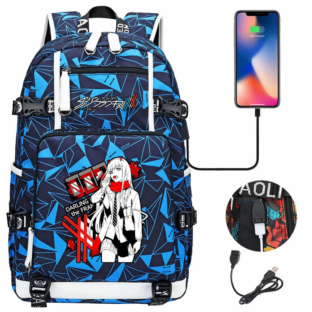 Anime DARLING In The FRANXX USB Boy Girl School Book Bags Large Capacity Teenagers Student Schoolbags Women Men Laptop Backpack