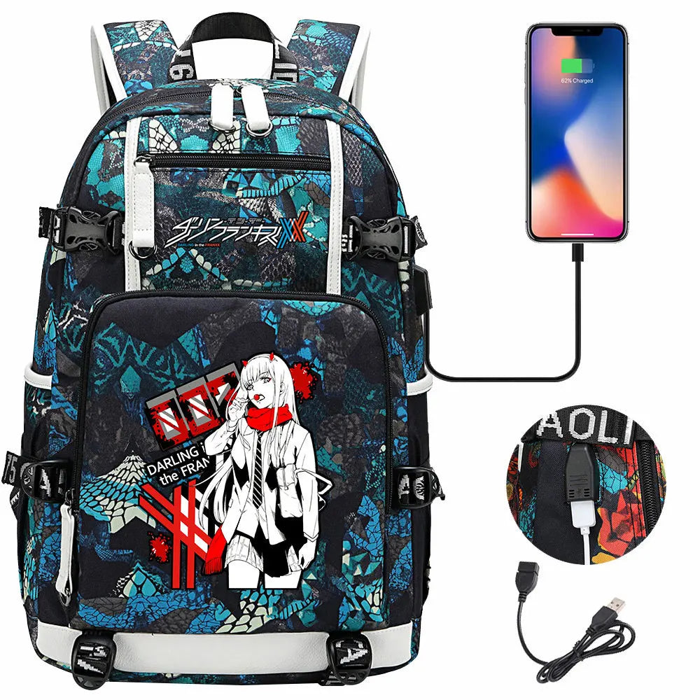 Anime DARLING In The FRANXX USB Boy Girl School Book Bags Large Capacity Teenagers Student Schoolbags Women Men Laptop Backpack