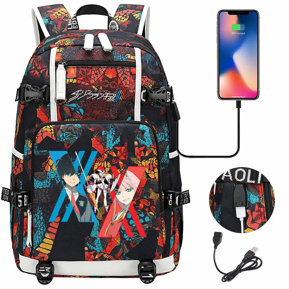 Anime DARLING In The FRANXX USB Boy Girl School Book Bags Large Capacity Teenagers Student Schoolbags Women Men Laptop Backpack