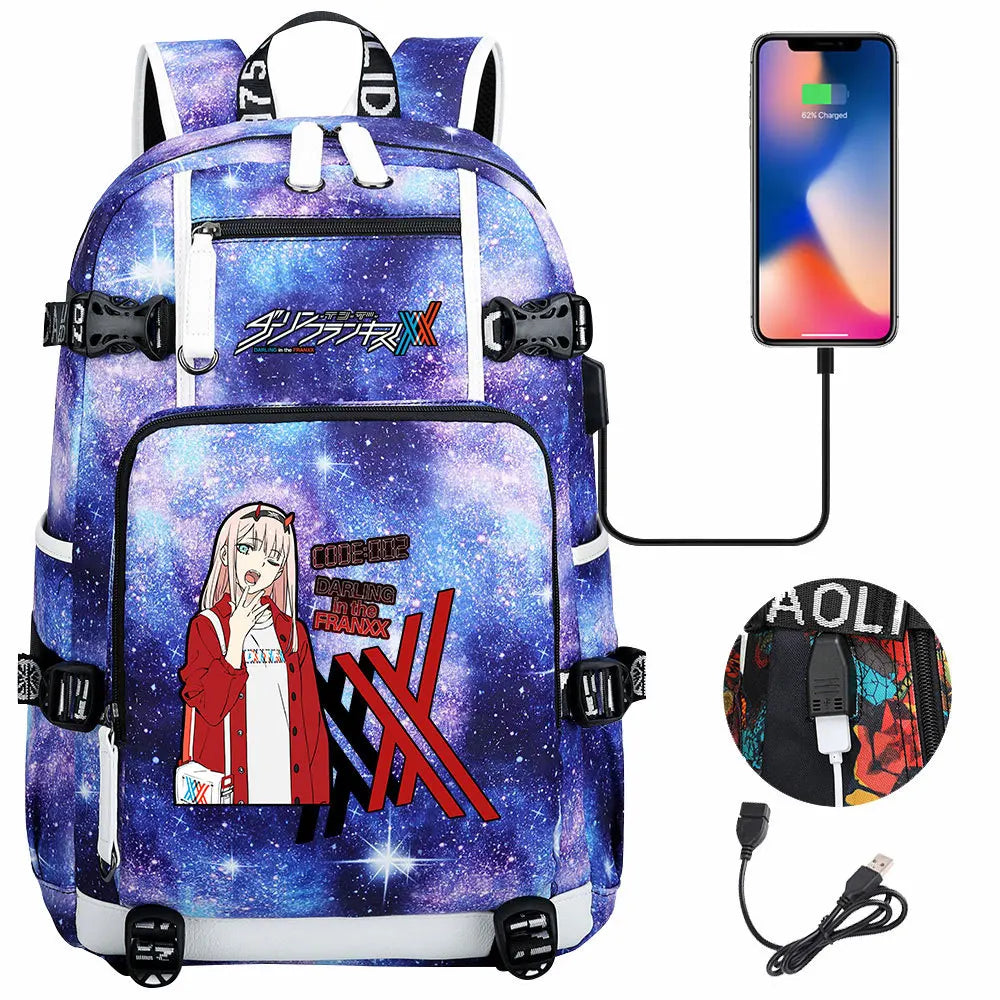 Anime DARLING In The FRANXX USB Boy Girl School Book Bags Large Capacity Teenagers Student Schoolbags Women Men Laptop Backpack