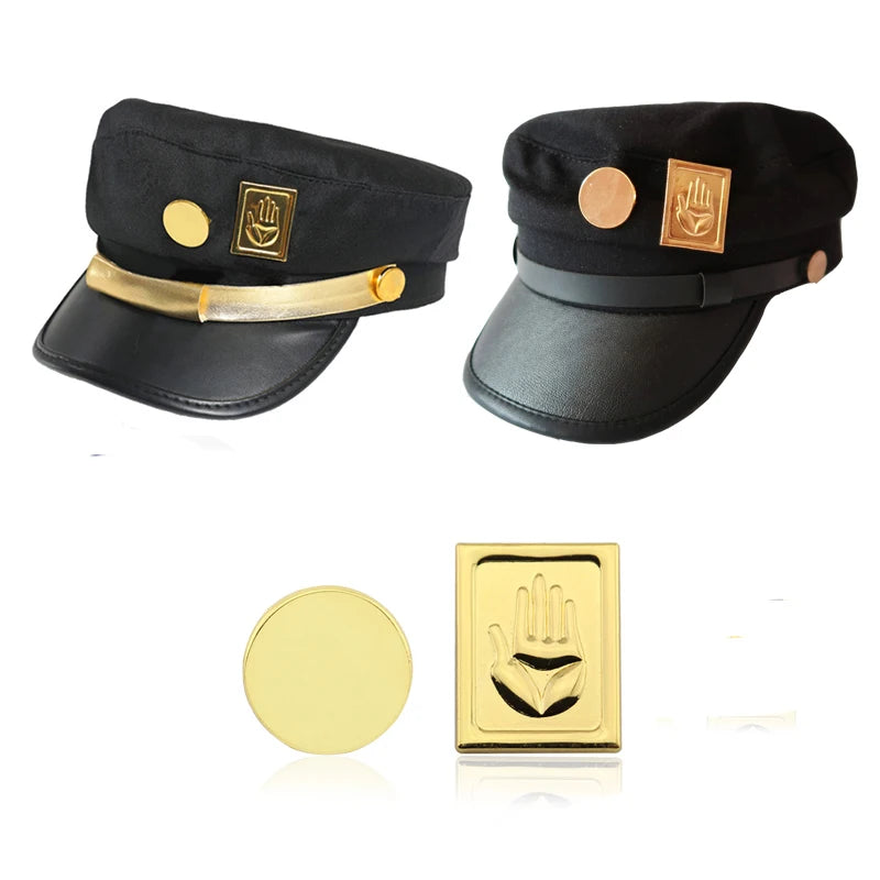 Anime JoJo Bizarre Adventure Jotaro Kujo Joseph Hat Army Military Caps Badges Cosplay Costume