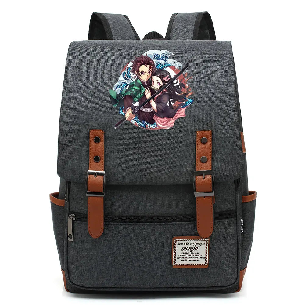 Anime Kamado Nezuko Tanjirou Boy Girl Kids Student School Book Bags Teenagers Canvas Women Bagpack Men Laptop Travel Backpack