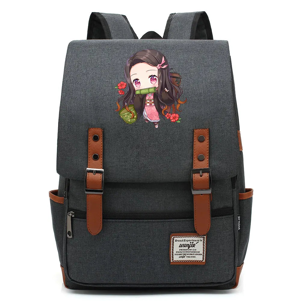 Anime Kamado Nezuko Tanjirou Boy Girl Kids Student School Book Bags Teenagers Canvas Women Bagpack Men Laptop Travel Backpack