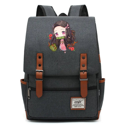 Anime Kamado Nezuko Tanjirou Boy Girl Kids Student School Book Bags Teenagers Canvas Women Bagpack Men Laptop Travel Backpack