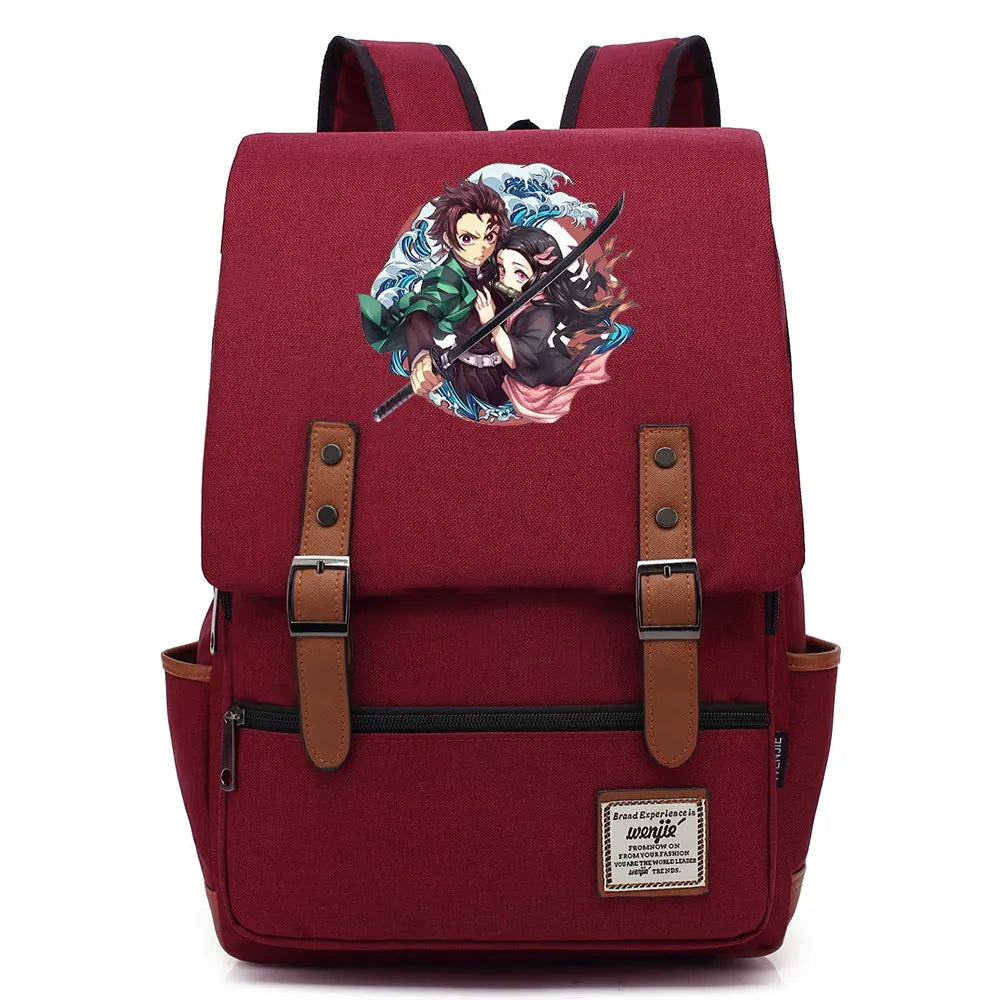 Anime Kamado Nezuko Tanjirou Boy Girl Kids Student School Book Bags Teenagers Canvas Women Bagpack Men Laptop Travel Backpack