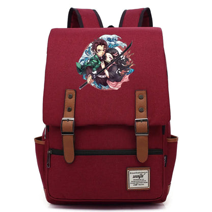 Anime Kamado Nezuko Tanjirou Boy Girl Kids Student School Book Bags Teenagers Canvas Women Bagpack Men Laptop Travel Backpack
