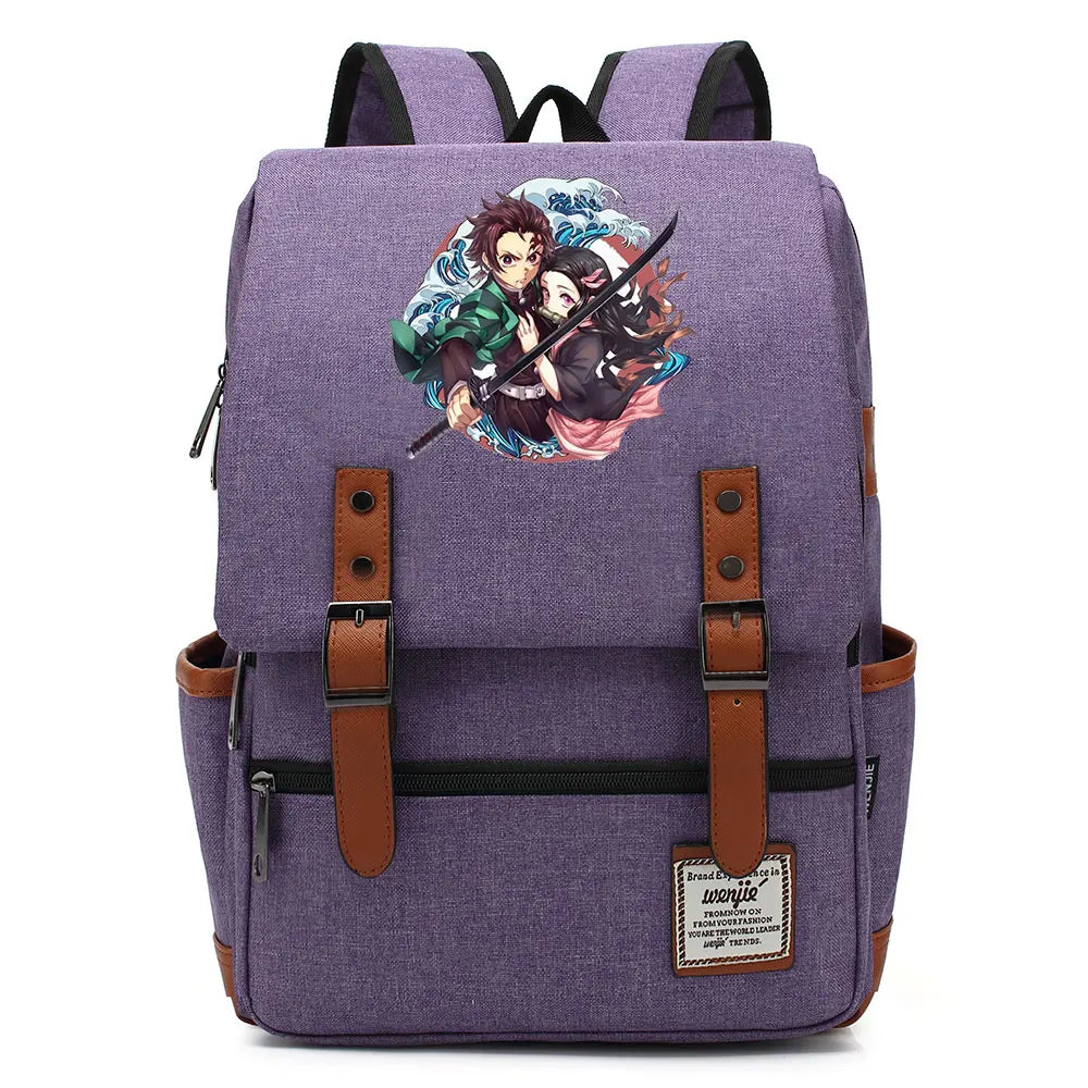 Anime Kamado Nezuko Tanjirou Boy Girl Kids Student School Book Bags Teenagers Canvas Women Bagpack Men Laptop Travel Backpack