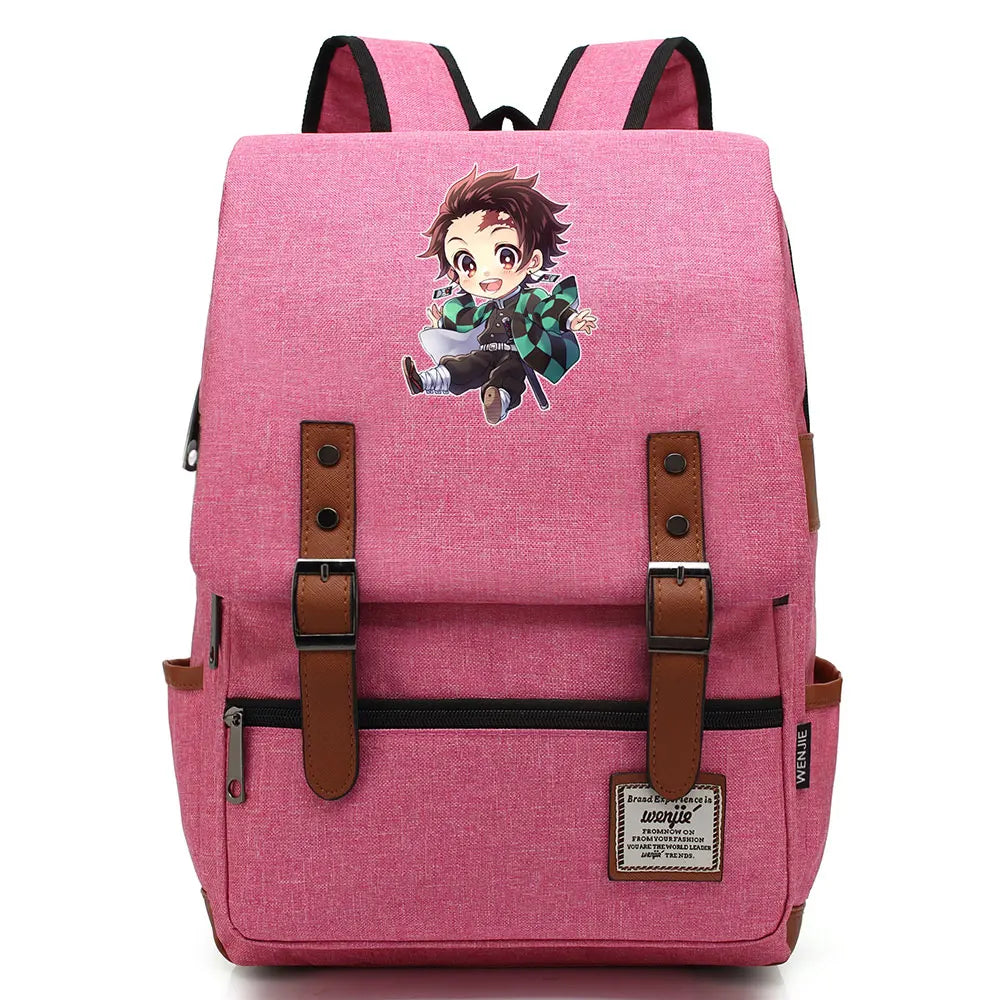 Anime Kamado Nezuko Tanjirou Boy Girl Kids Student School Book Bags Teenagers Canvas Women Bagpack Men Laptop Travel Backpack
