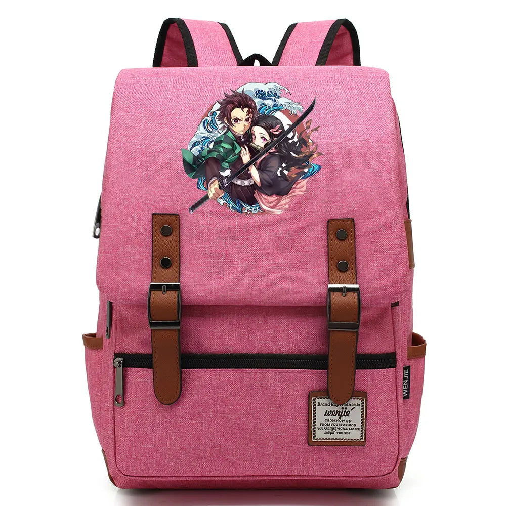 Anime Kamado Nezuko Tanjirou Boy Girl Kids Student School Book Bags Teenagers Canvas Women Bagpack Men Laptop Travel Backpack