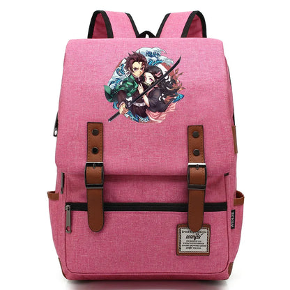 Anime Kamado Nezuko Tanjirou Boy Girl Kids Student School Book Bags Teenagers Canvas Women Bagpack Men Laptop Travel Backpack