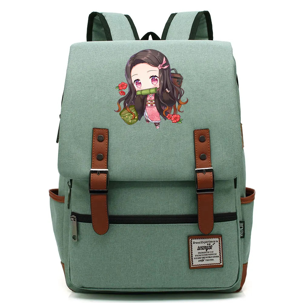 Anime Kamado Nezuko Tanjirou Boy Girl Kids Student School Book Bags Teenagers Canvas Women Bagpack Men Laptop Travel Backpack