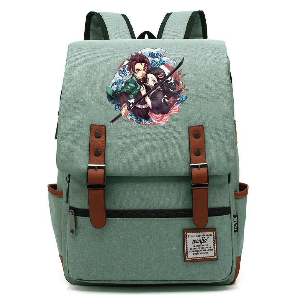 Anime Kamado Nezuko Tanjirou Boy Girl Kids Student School Book Bags Teenagers Canvas Women Bagpack Men Laptop Travel Backpack