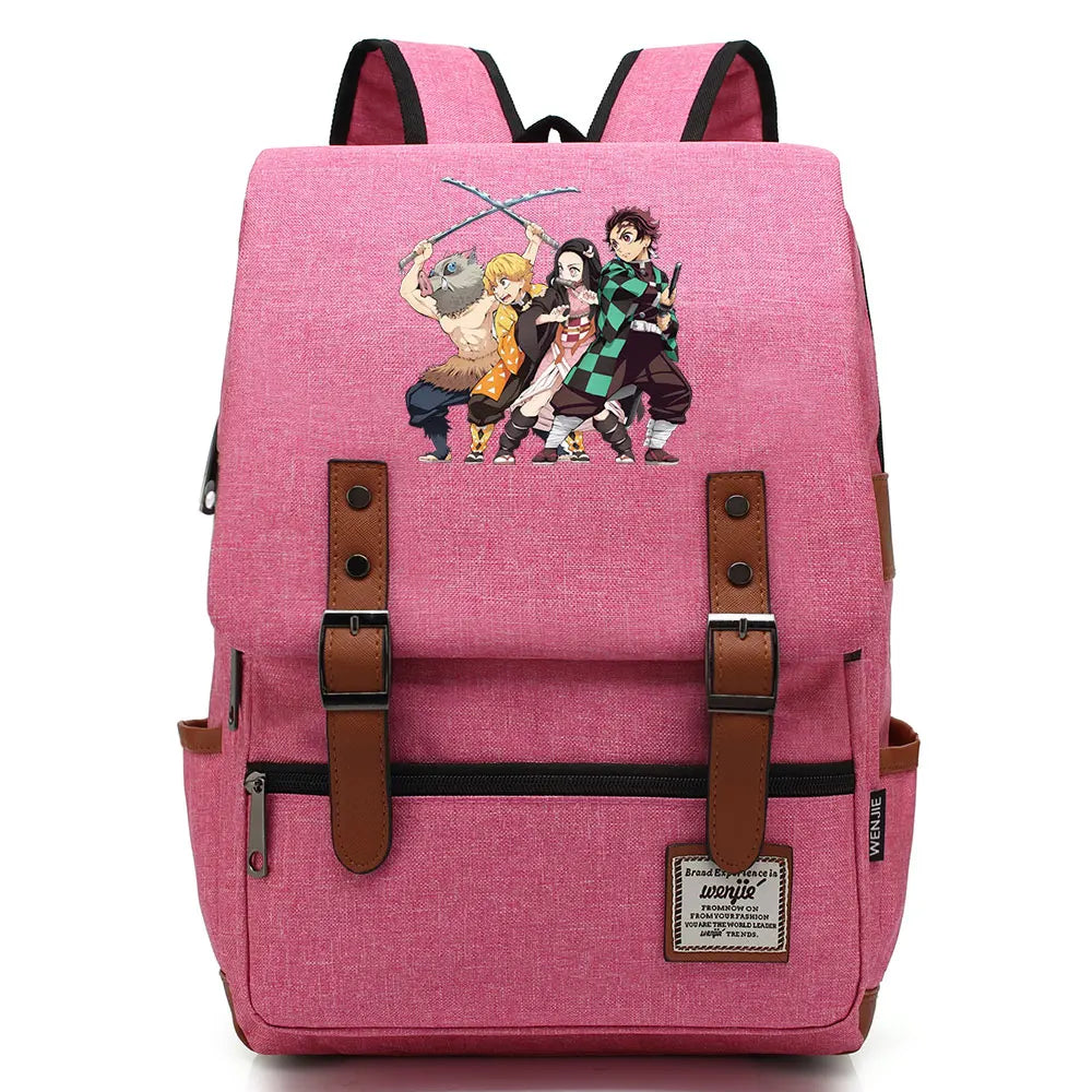 Anime Kamado Nezuko Tanjirou Boy Girl Kids Student School Book Bags Teenagers Canvas Women Bagpack Men Laptop Travel Backpack