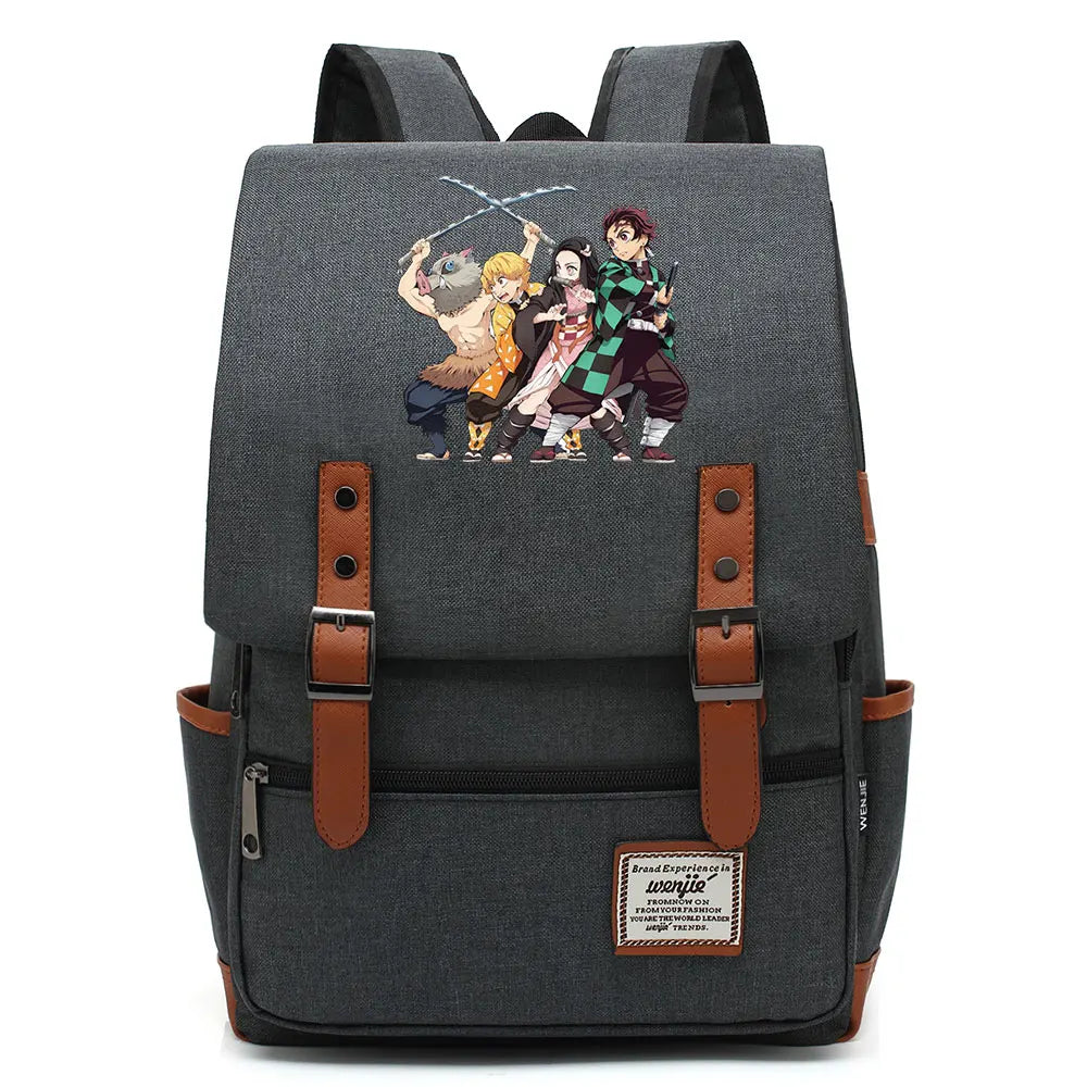 Anime Kamado Nezuko Tanjirou Boy Girl Kids Student School Book Bags Teenagers Canvas Women Bagpack Men Laptop Travel Backpack