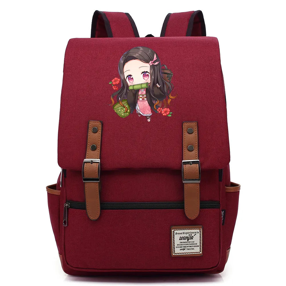Anime Kamado Nezuko Tanjirou Boy Girl Kids Student School Book Bags Teenagers Canvas Women Bagpack Men Laptop Travel Backpack