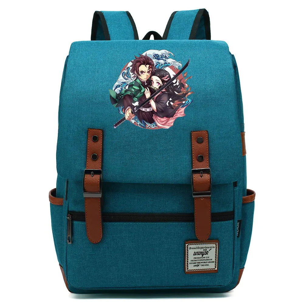 Anime Kamado Nezuko Tanjirou Boy Girl Kids Student School Book Bags Teenagers Canvas Women Bagpack Men Laptop Travel Backpack