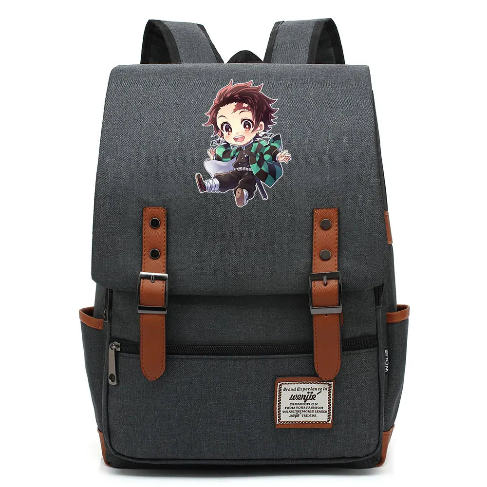 Anime Kamado Nezuko Tanjirou Boy Girl Kids Student School Book Bags Teenagers Canvas Women Bagpack Men Laptop Travel Backpack