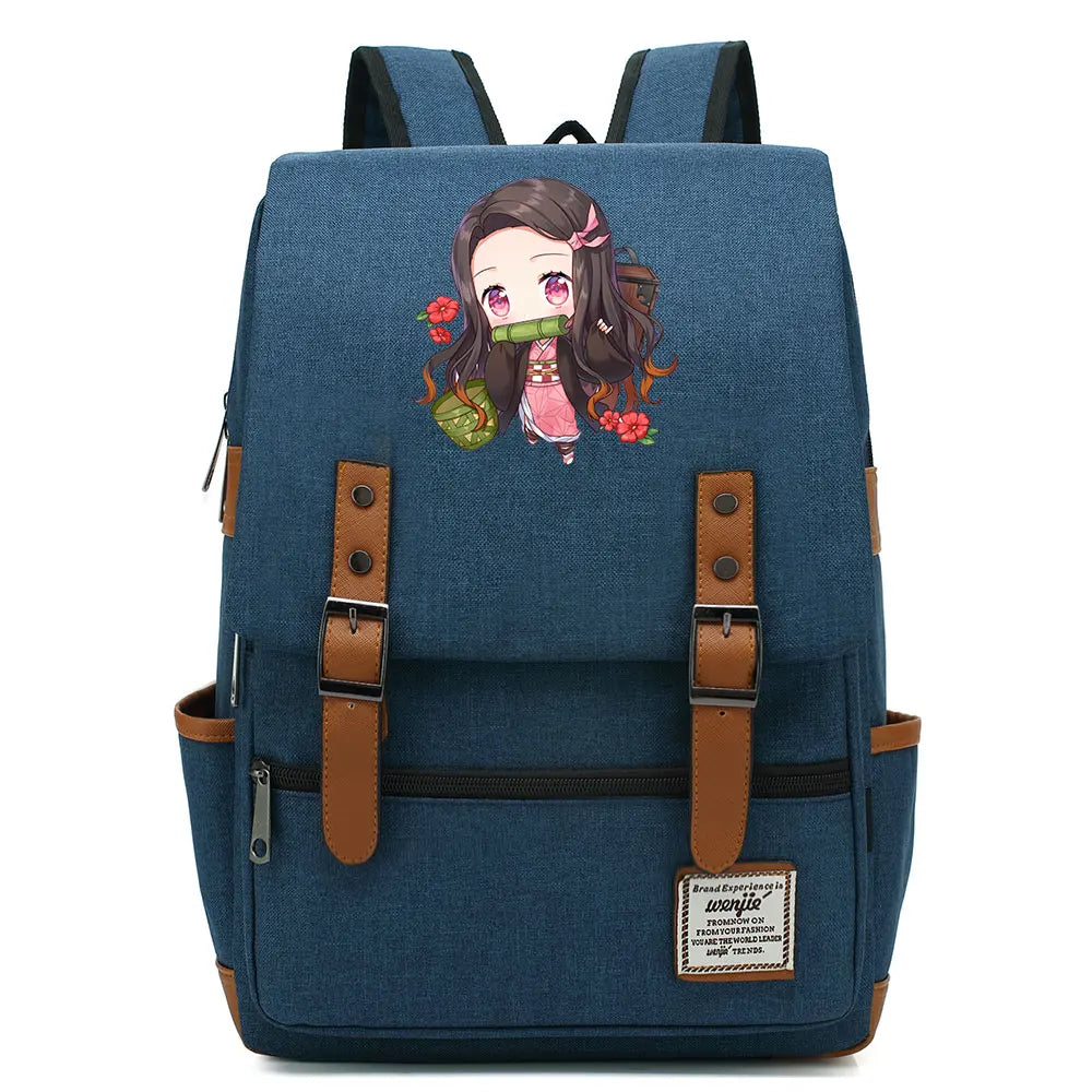 Anime Kamado Nezuko Tanjirou Boy Girl Kids Student School Book Bags Teenagers Canvas Women Bagpack Men Laptop Travel Backpack