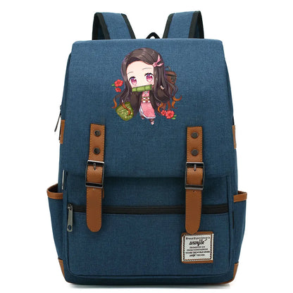 Anime Kamado Nezuko Tanjirou Boy Girl Kids Student School Book Bags Teenagers Canvas Women Bagpack Men Laptop Travel Backpack