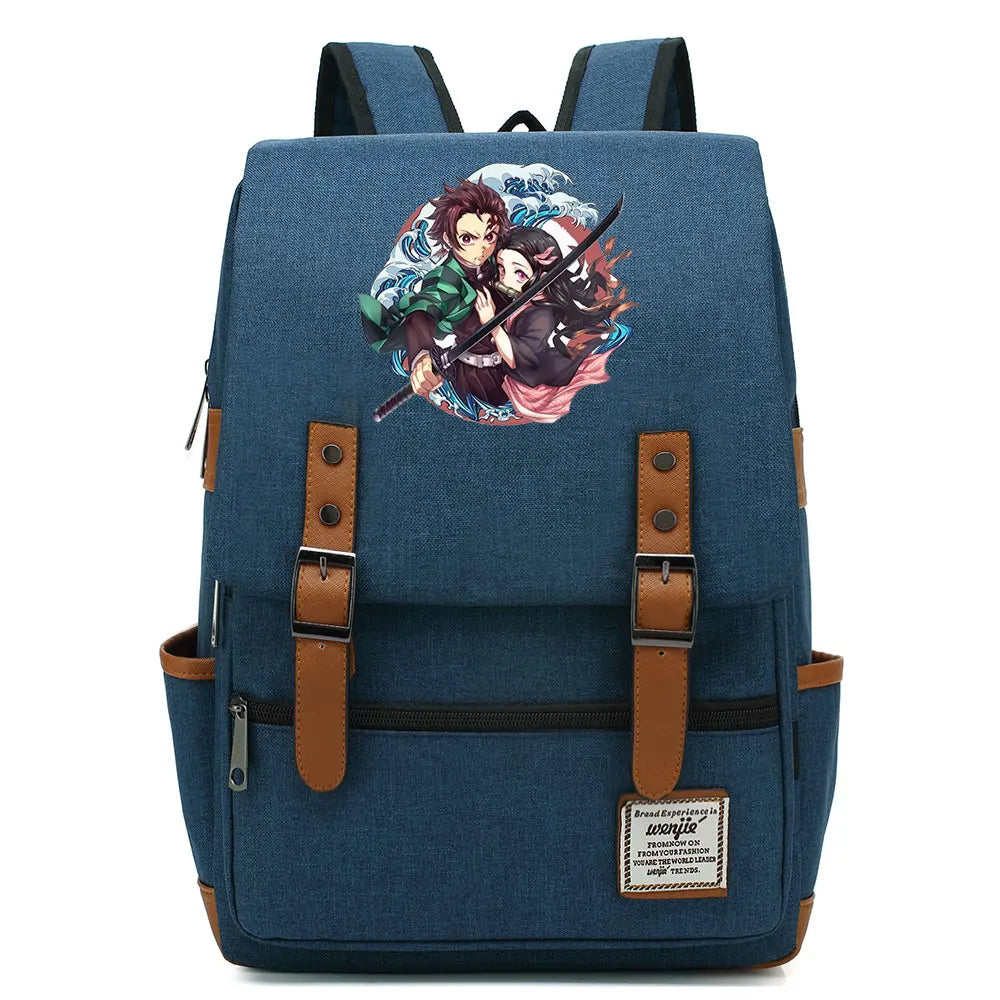 Anime Kamado Nezuko Tanjirou Boy Girl Kids Student School Book Bags Teenagers Canvas Women Bagpack Men Laptop Travel Backpack